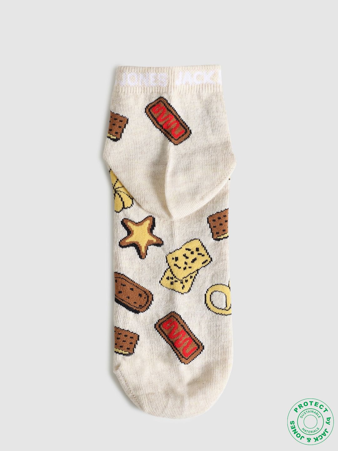 Beige Graphic Print Ankle Socks