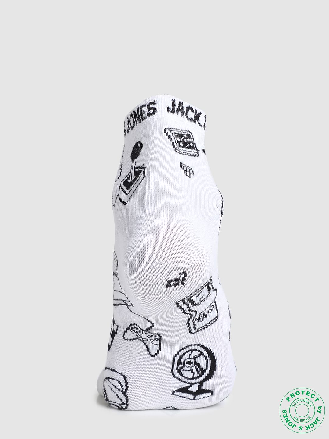 White Gaming Print Ankle Socks