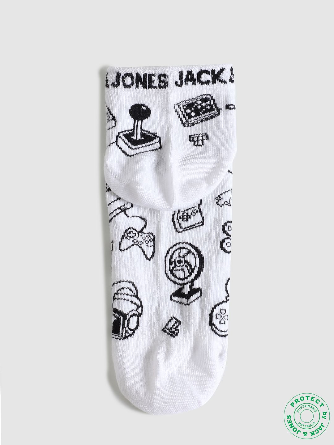 White Gaming Print Ankle Socks