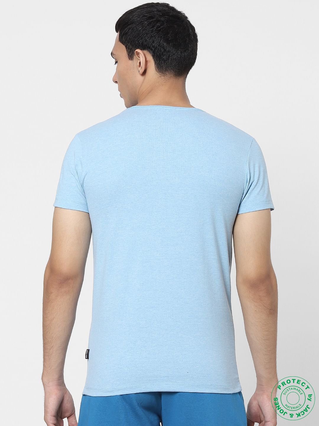 White & Blue V Neck T-shirts - Pack of 2