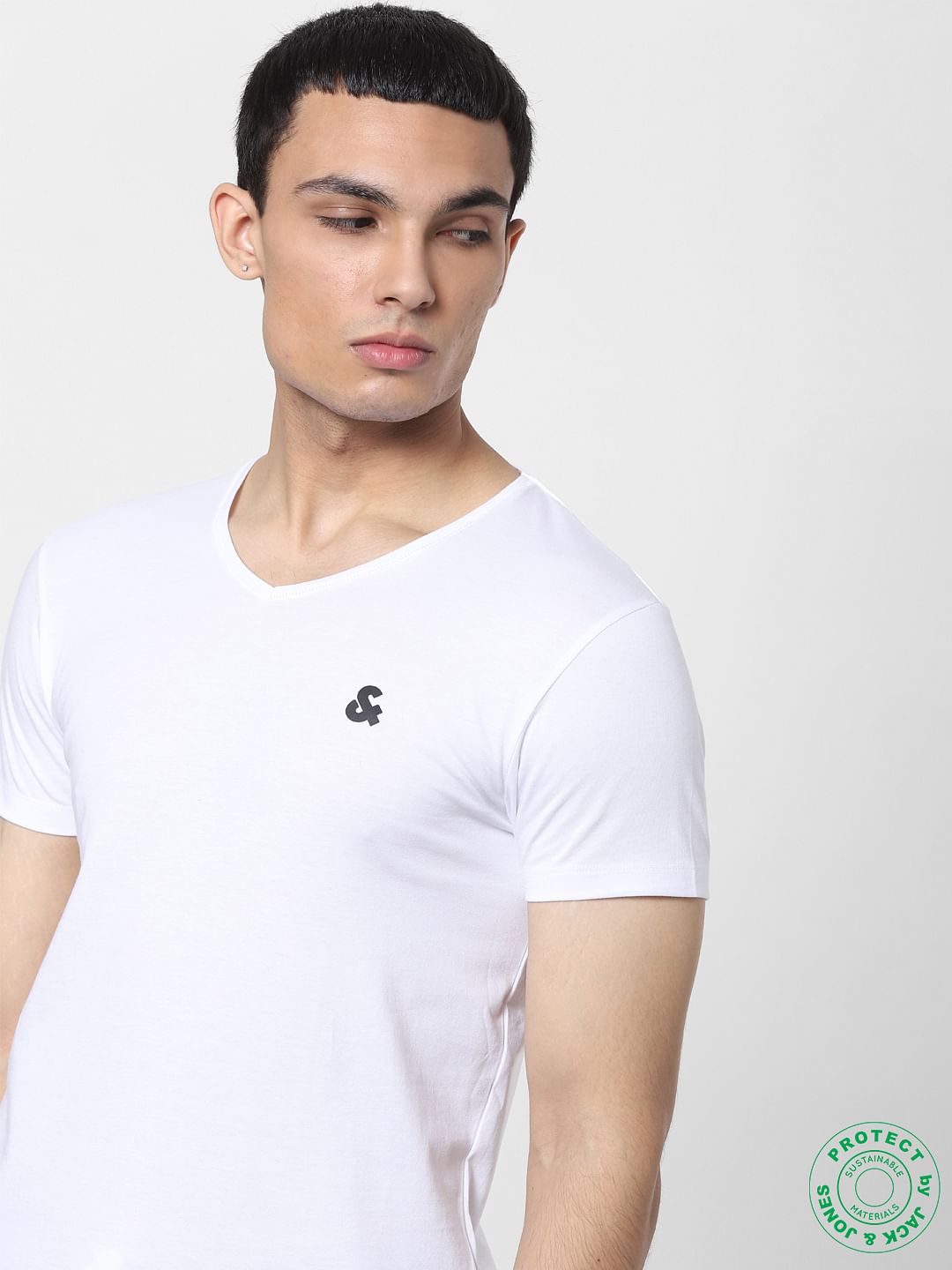 White & Blue V Neck T-shirts - Pack of 2