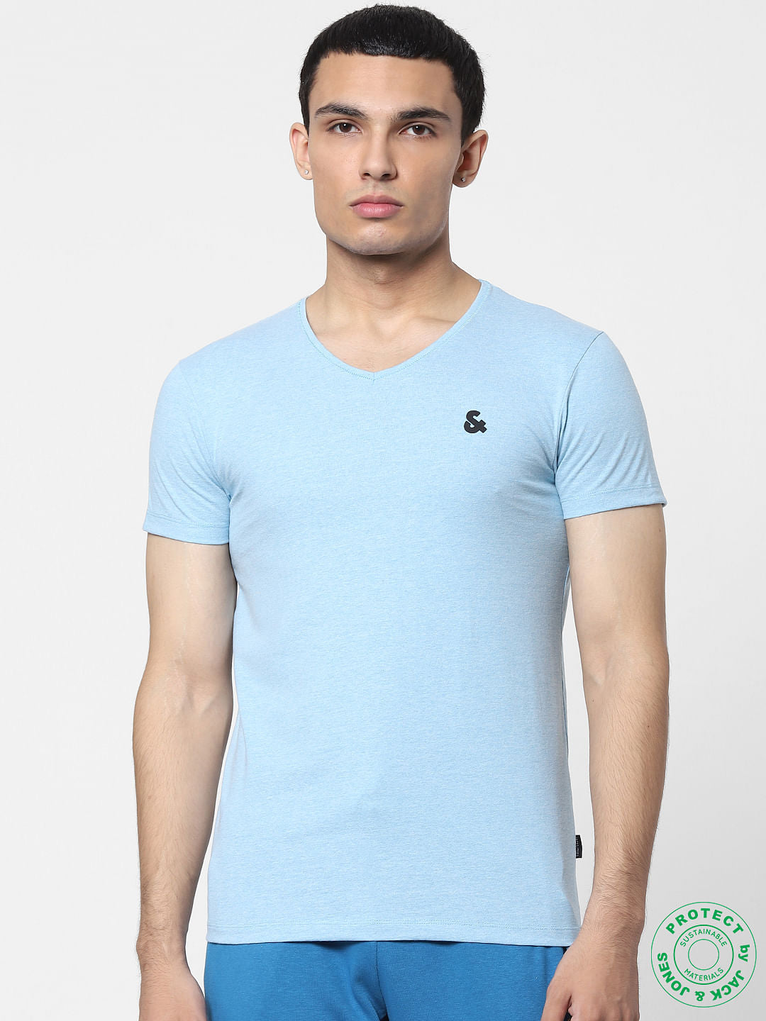 White & Blue V Neck T-shirts - Pack of 2