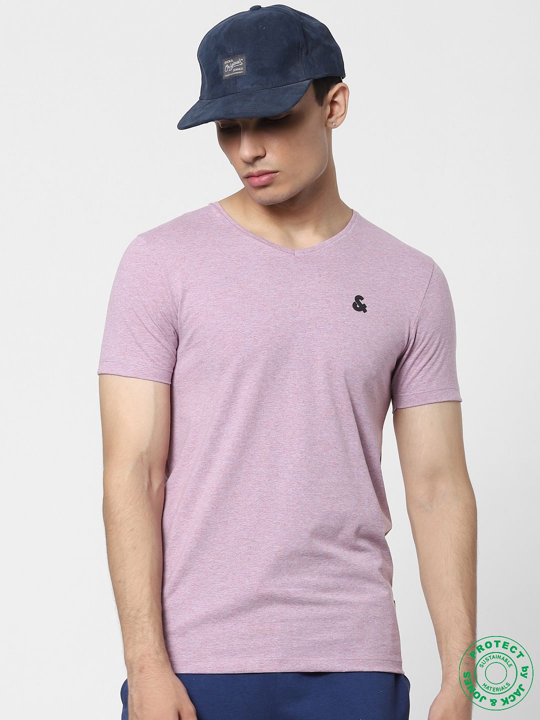 Purple & Black V Neck T-shirts - Pack of 2