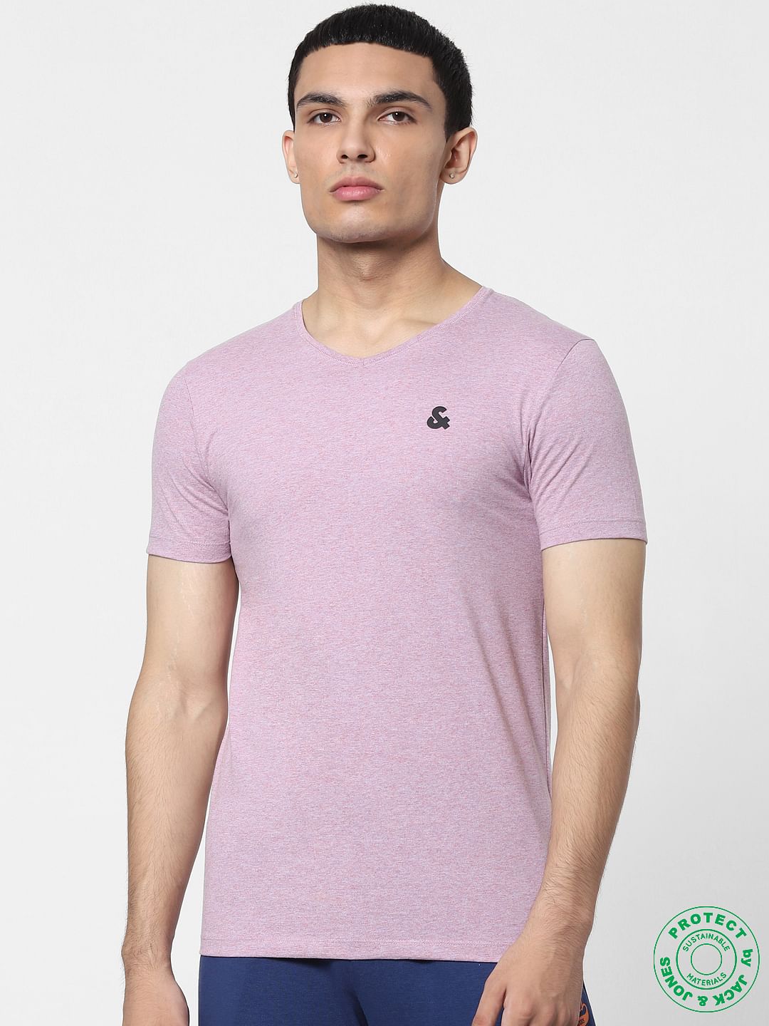 Purple & Black V Neck T-shirts - Pack of 2