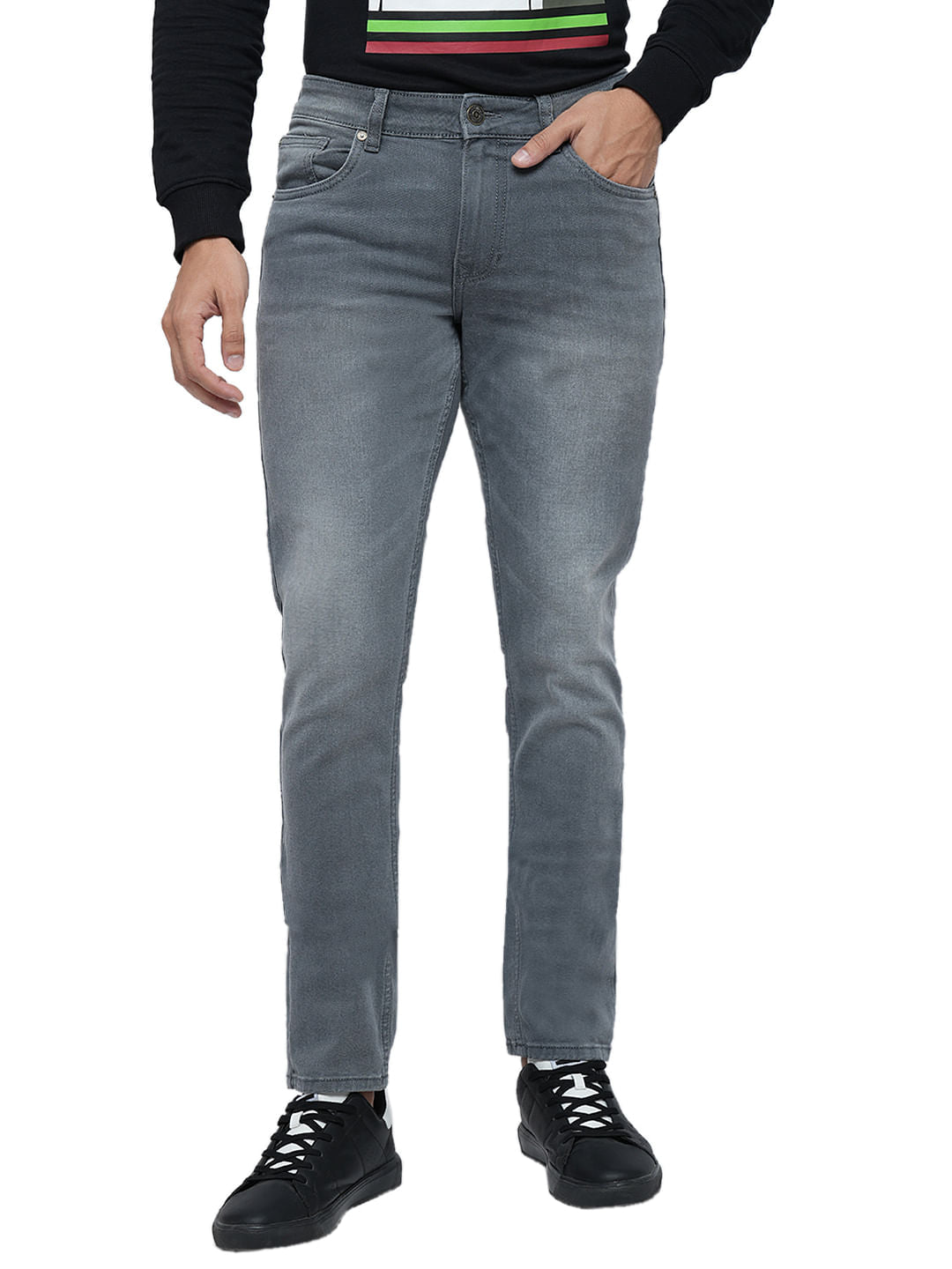 PRODUKT by JACK&JONES Light Grey Mid Rise Washed Slim Fit Jeans
