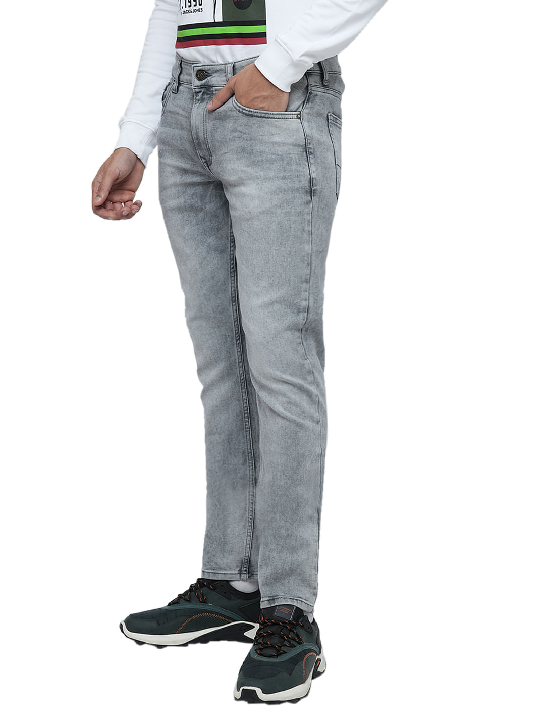 PRODUKT by JACK&JONES Light Grey Mid Rise Washed Slim Fit Jeans