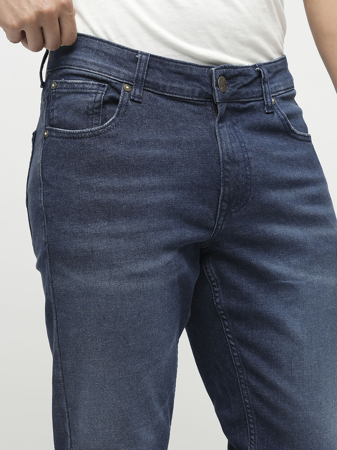 PRODUKT by JACK&JONES Blue Mid Rise Washed Slim Fit Jeans