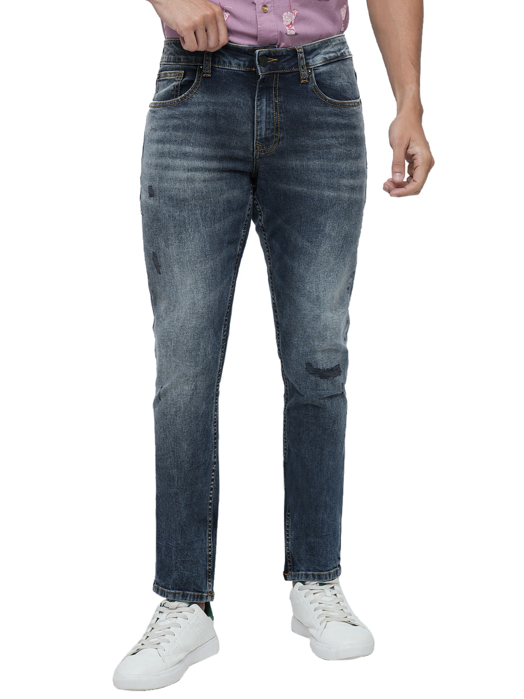 PRODUKT by JACK&JONES Blue Mid Rise Washed Slim Fit Jeans