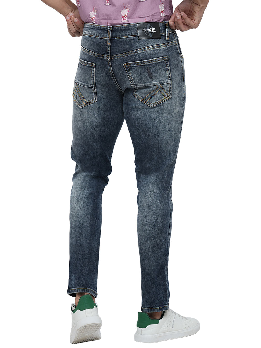 PRODUKT by JACK&JONES Blue Mid Rise Washed Slim Fit Jeans