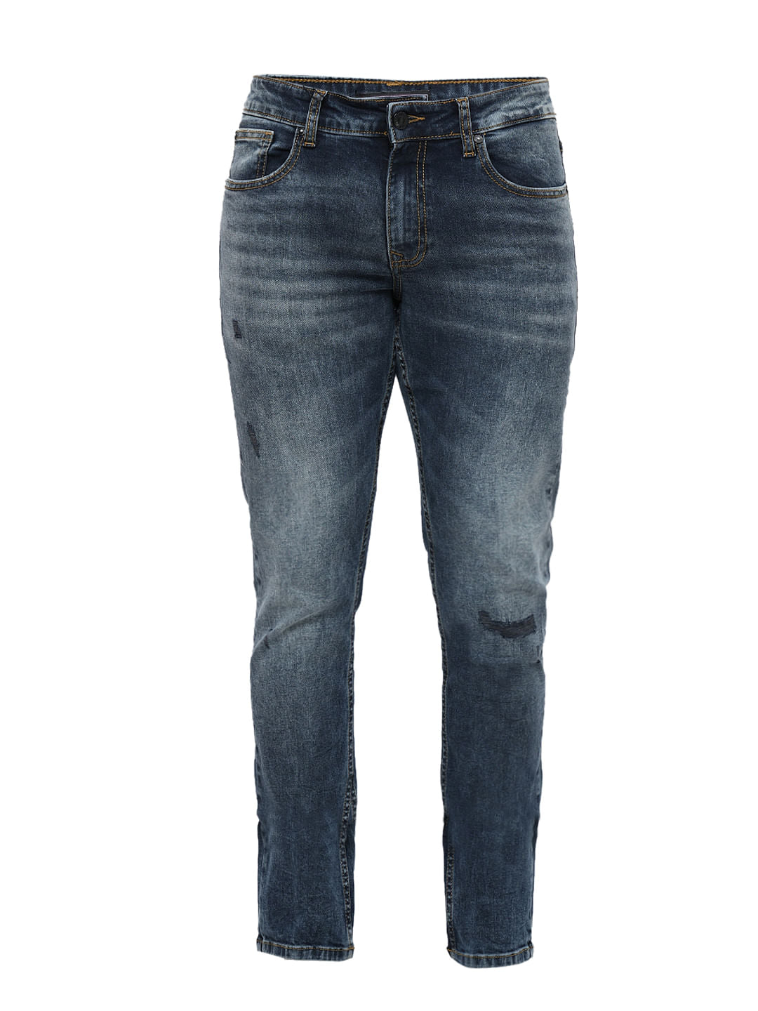 PRODUKT by JACK&JONES Blue Mid Rise Washed Slim Fit Jeans