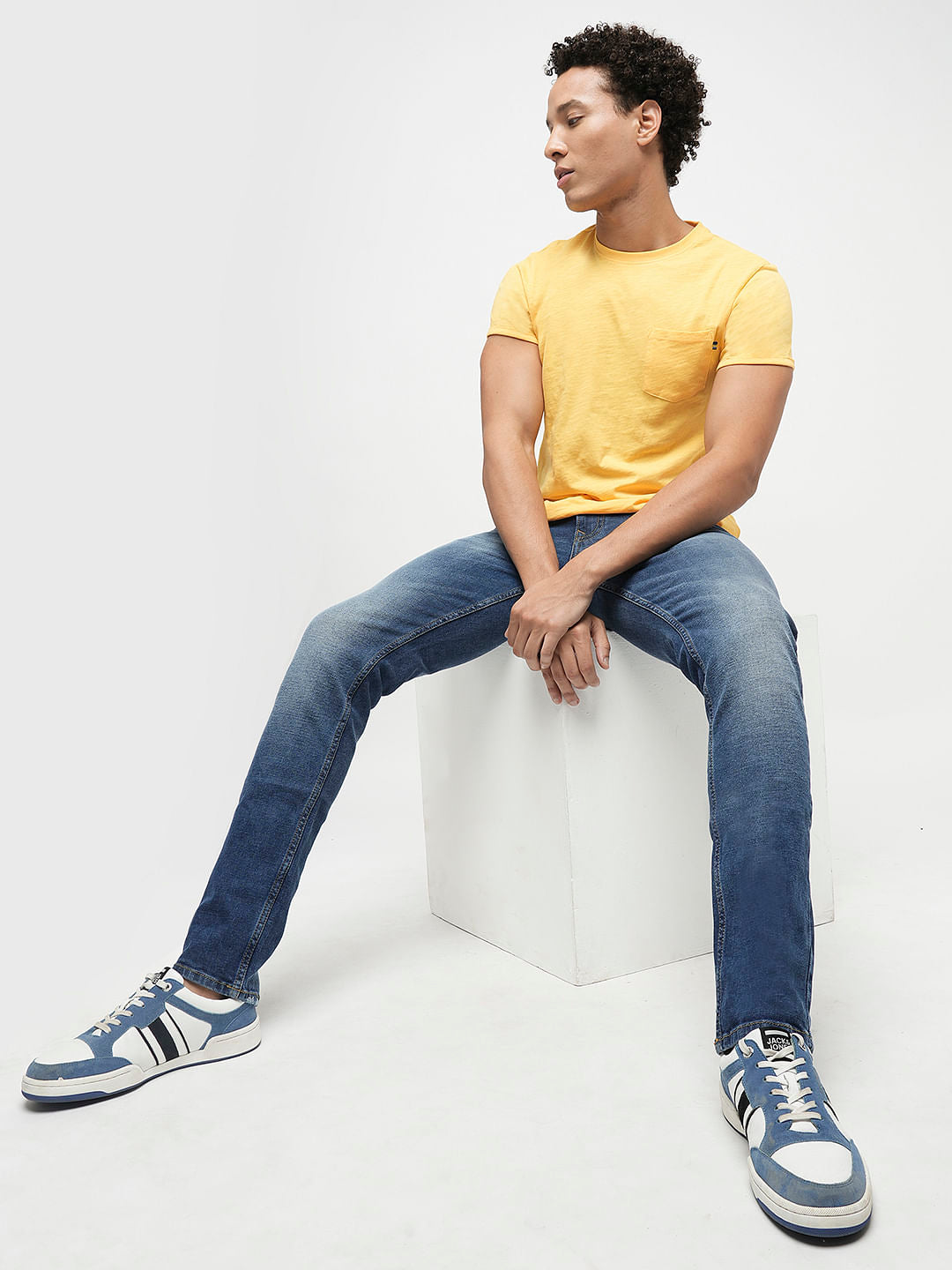 PRODUKT by JACK&JONES Blue Mid Rise Washed Slim Fit Jeans