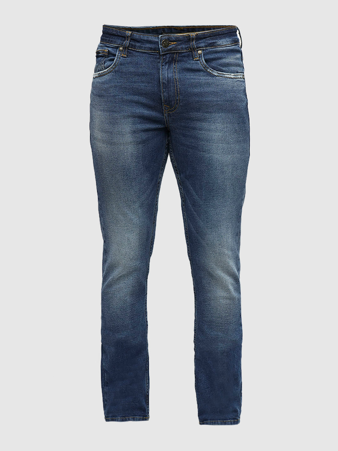 PRODUKT by JACK&JONES Blue Mid Rise Washed Slim Fit Jeans