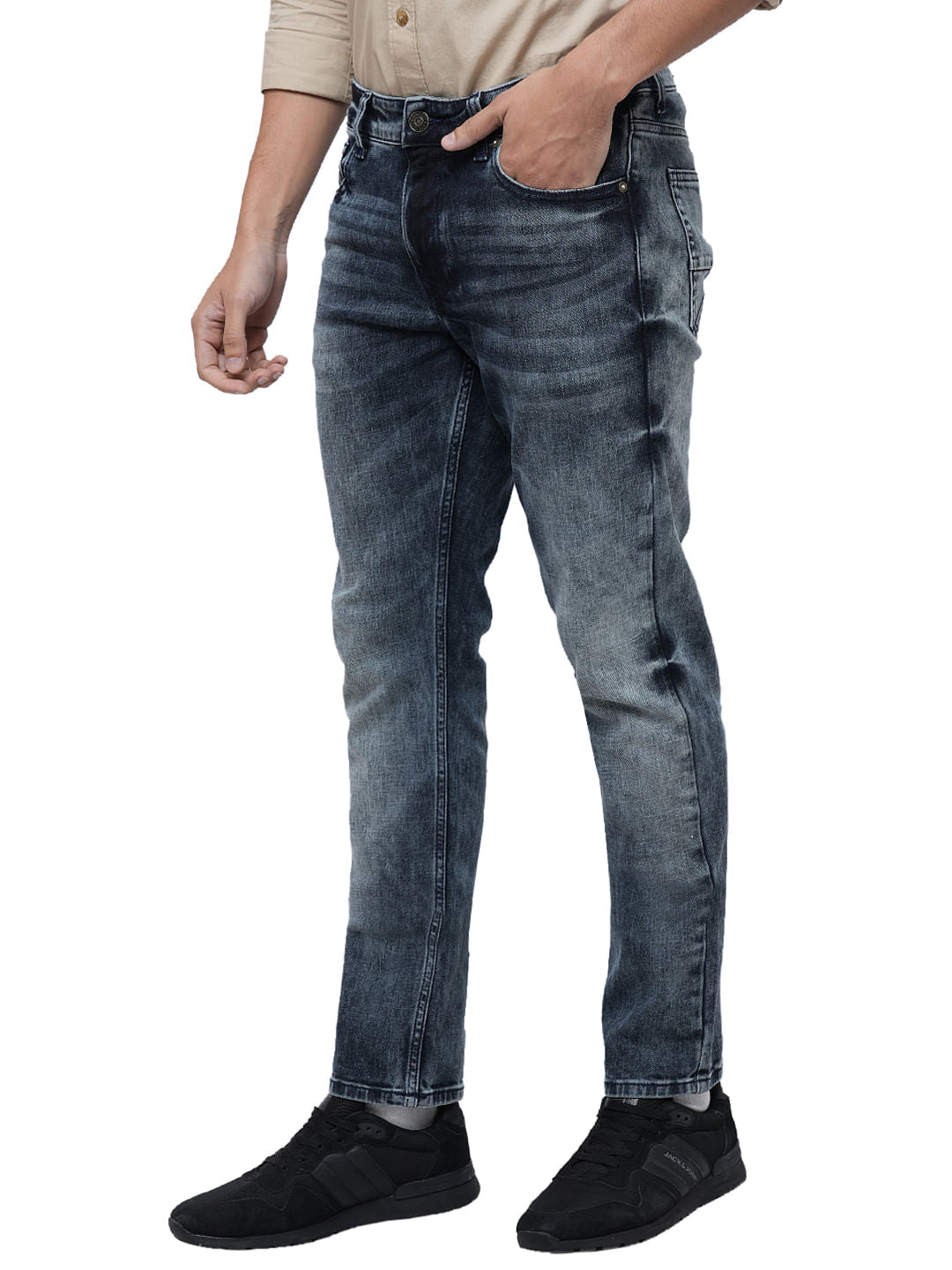 PRODUKT by JACK&JONES Dark Blue Mid Rise Washed Slim Fit Jeans