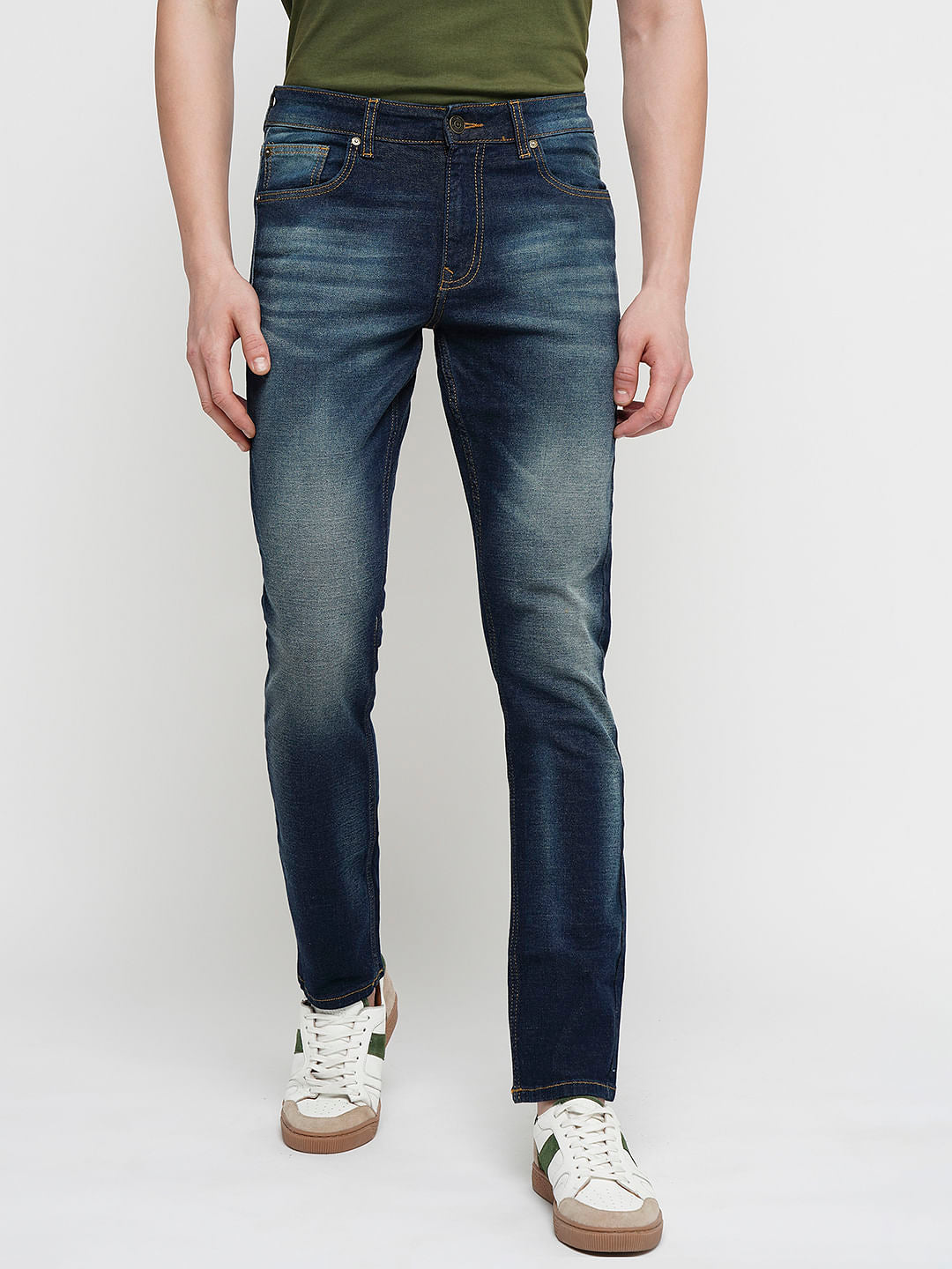 PRODUKT by JACK&JONES Blue Mid Rise Washed Slim Fit Jeans