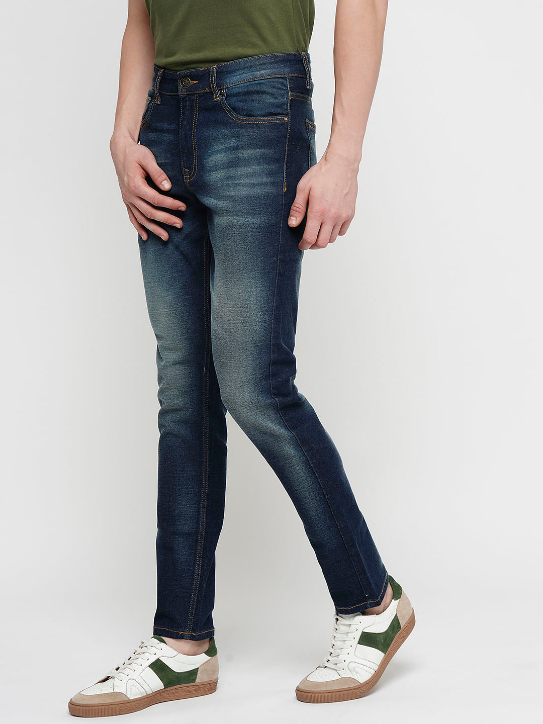 PRODUKT by JACK&JONES Blue Mid Rise Washed Slim Fit Jeans
