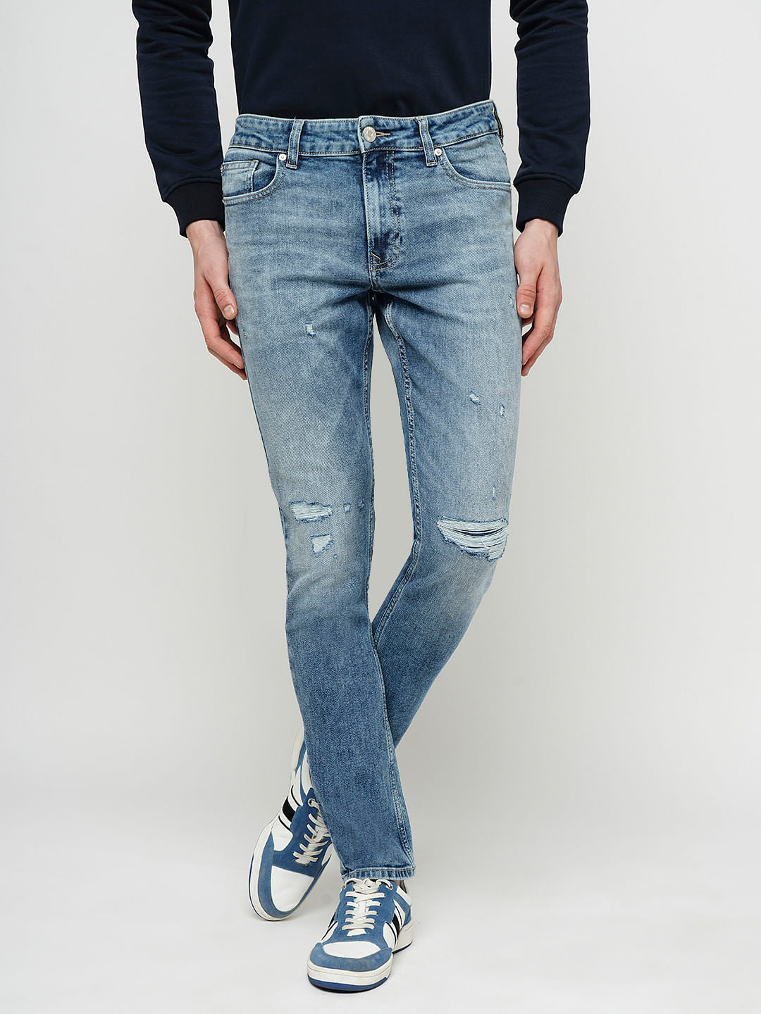 PRODUKT by JACK&JONES Light Blue Mid Rise Washed Slim Fit Jeans