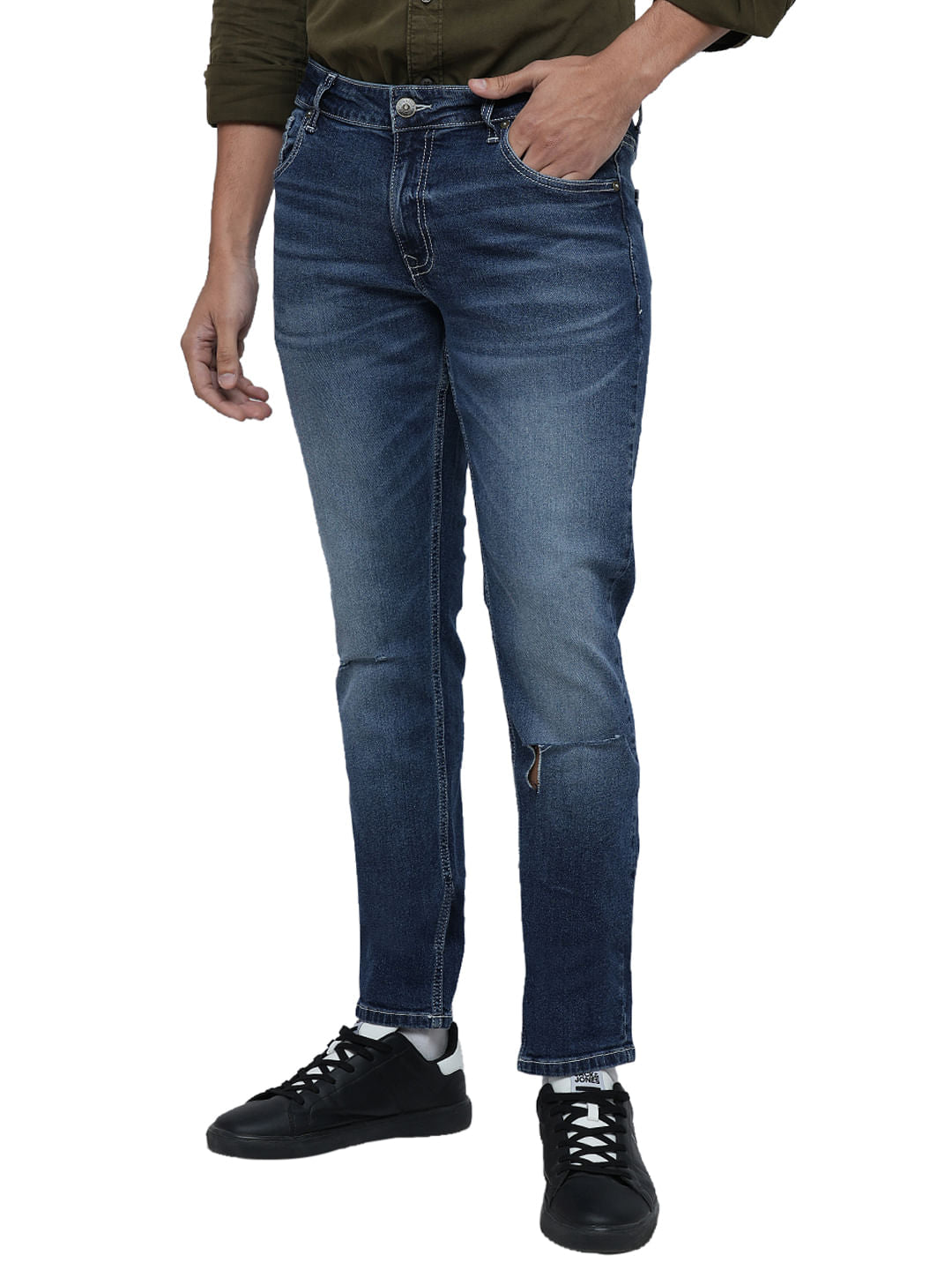PRODUKT by JACK&JONES Blue Mid Rise Washed Slim Fit Jeans