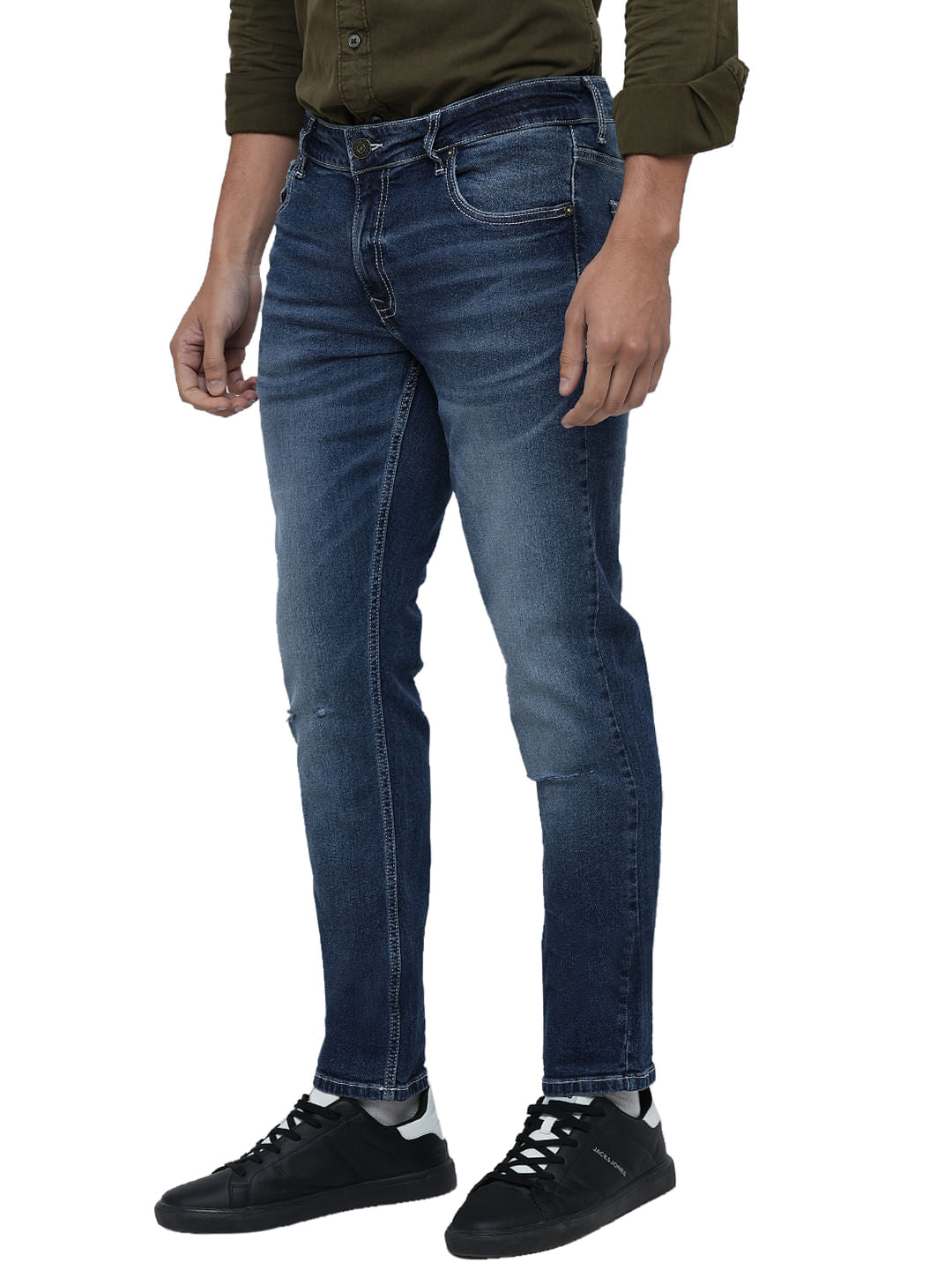 PRODUKT by JACK&JONES Blue Mid Rise Washed Slim Fit Jeans