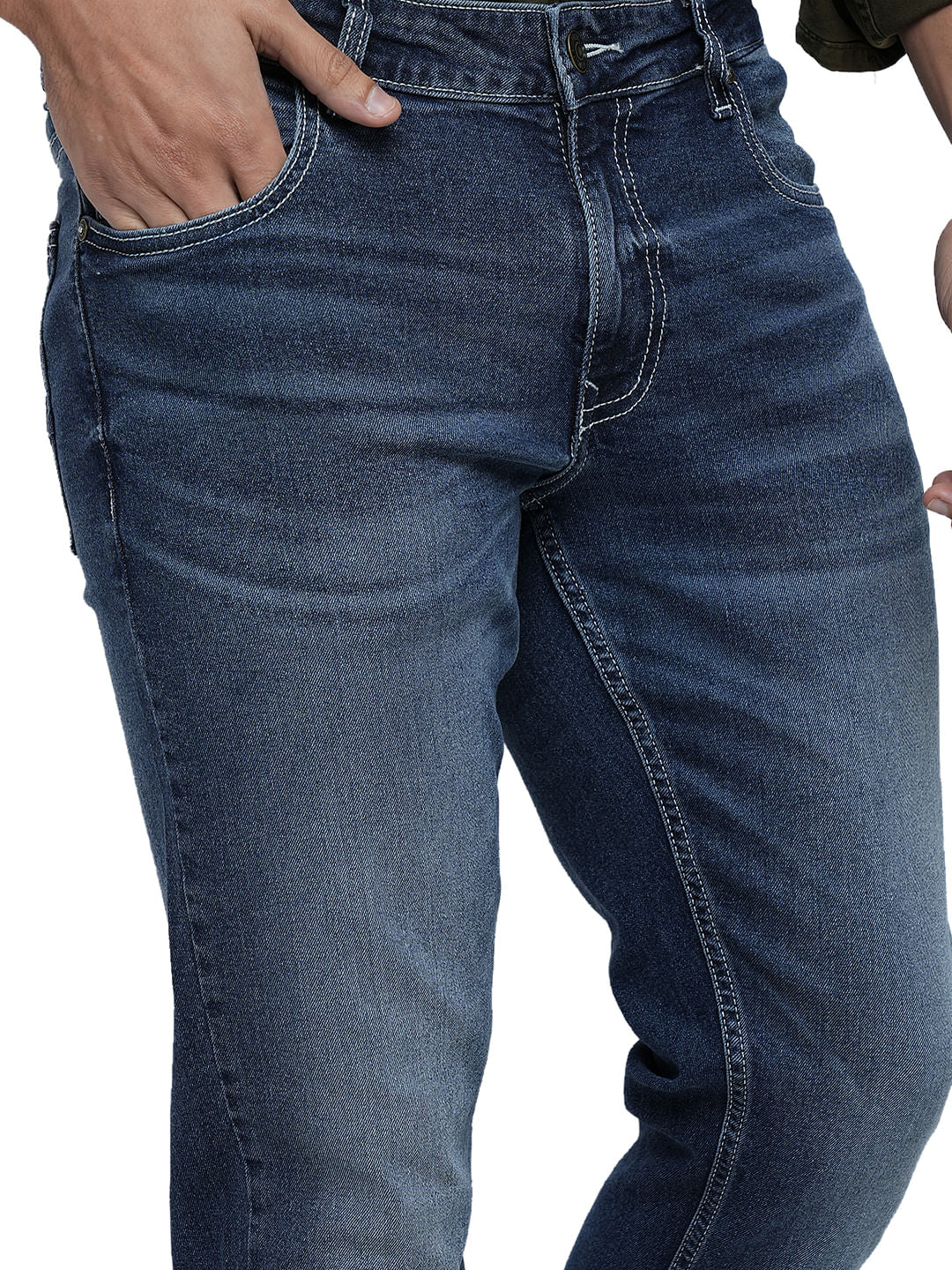 PRODUKT by JACK&JONES Blue Mid Rise Washed Slim Fit Jeans