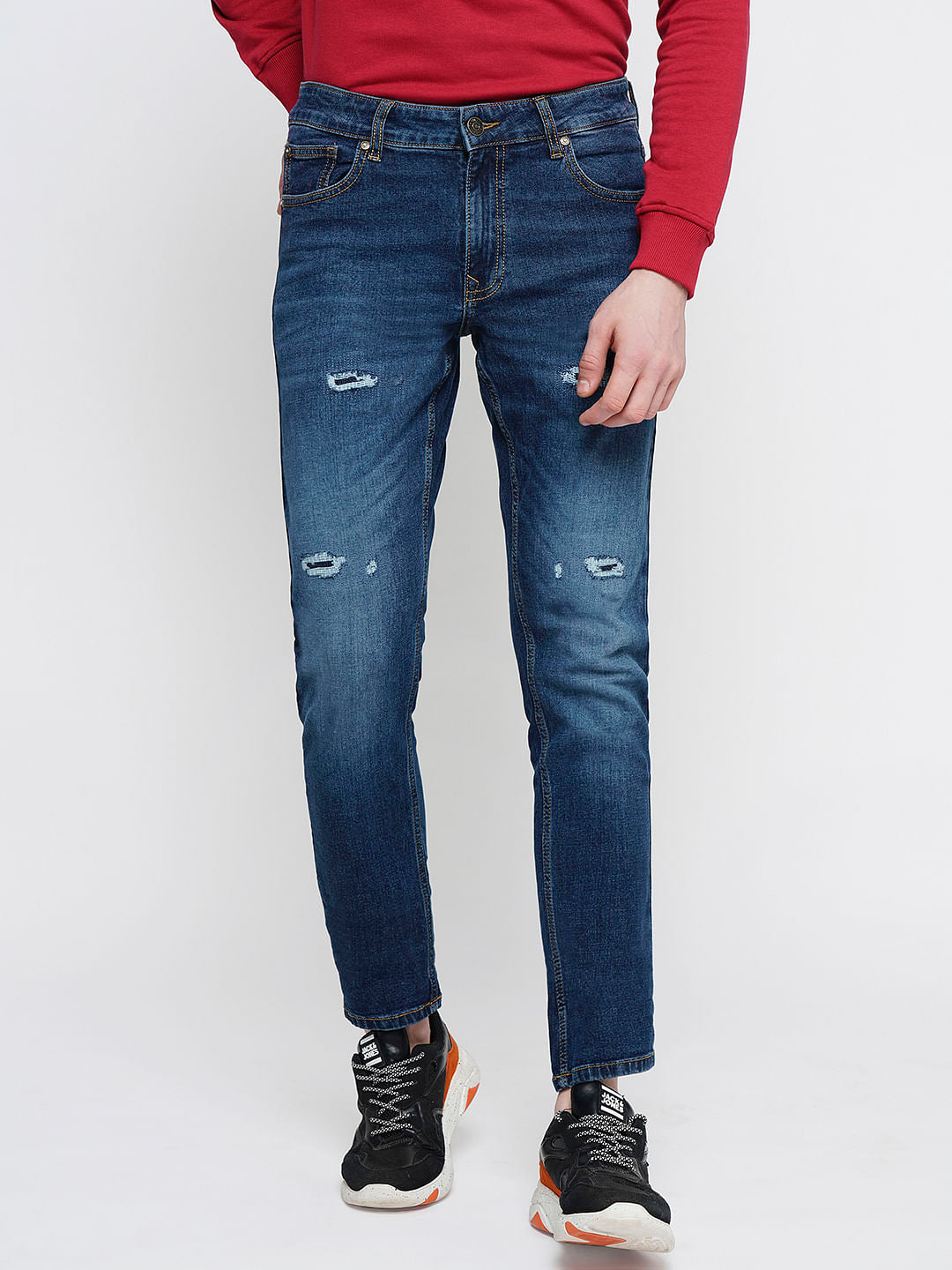 PRODUKT by JACK&JONES Dark Blue Mid Rise Washed Slim Fit Jeans