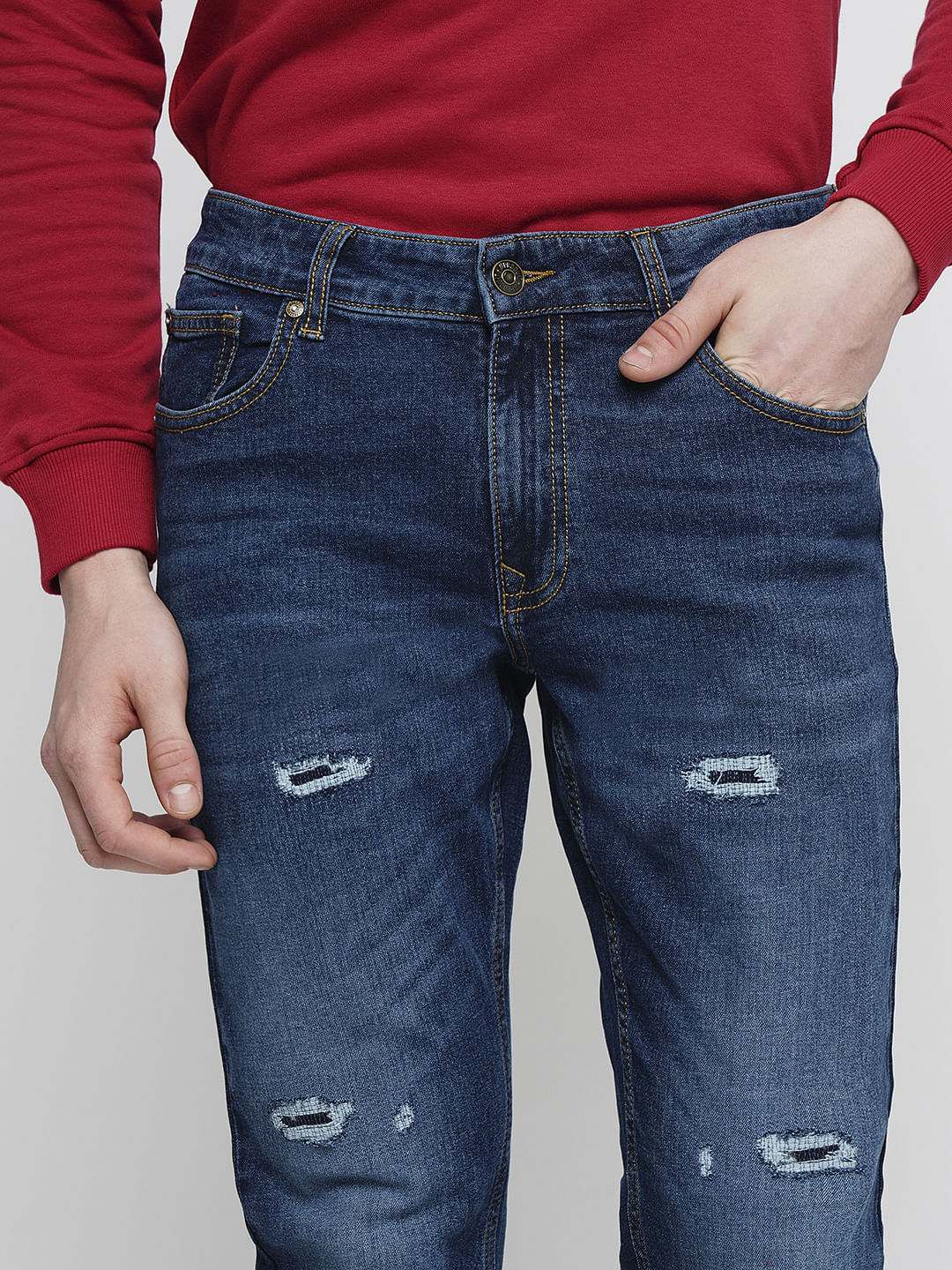 PRODUKT by JACK&JONES Dark Blue Mid Rise Washed Slim Fit Jeans
