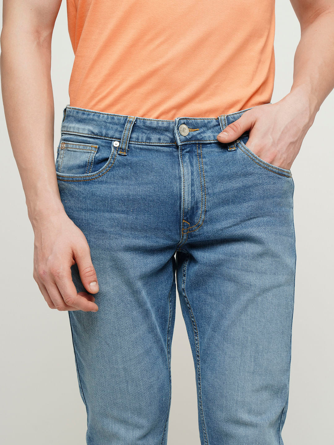 PRODUKT by JACK&JONES Light Blue Mid Rise Washed Slim Fit Jeans