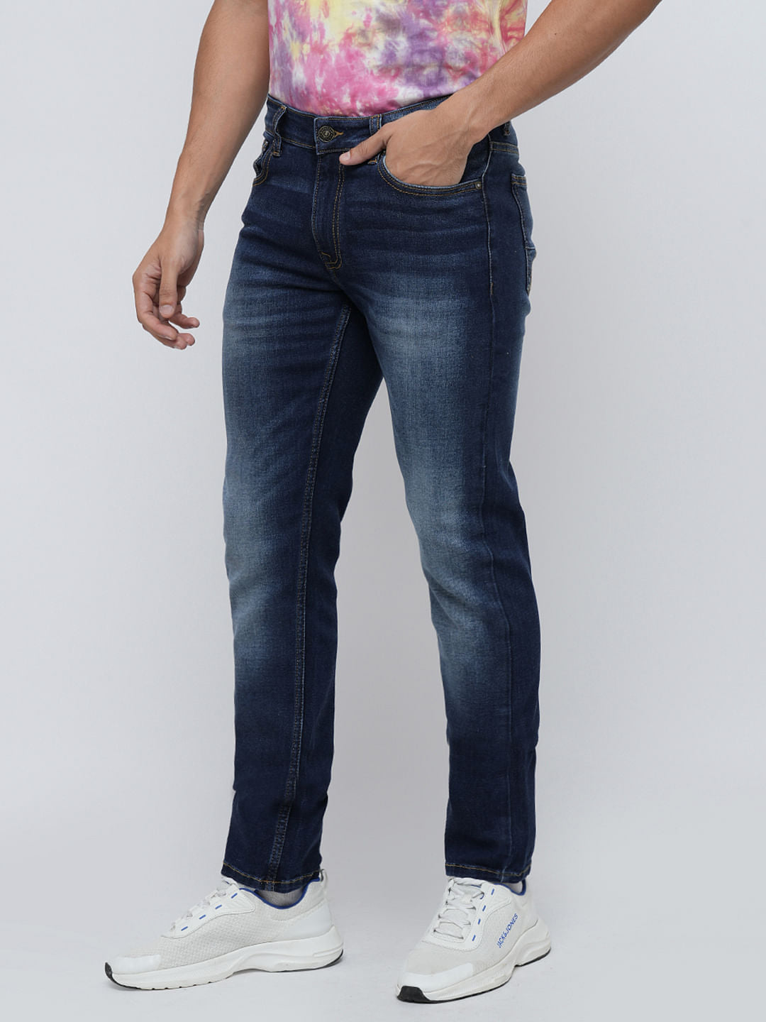 PRODUKT by JACK&JONES Blue Mid Rise Washed Slim Fit Jeans