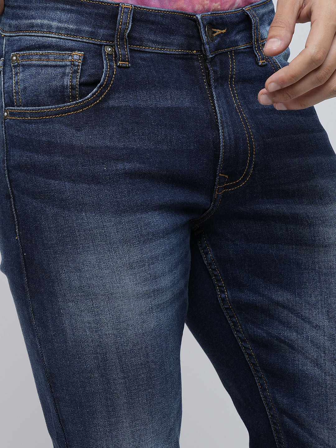 PRODUKT by JACK&JONES Blue Mid Rise Washed Slim Fit Jeans