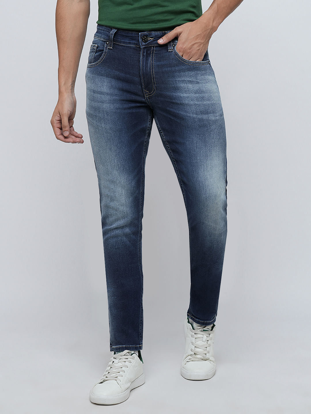 PRODUKT by JACK&JONES Blue Mid Rise Washed Slim Fit Jeans