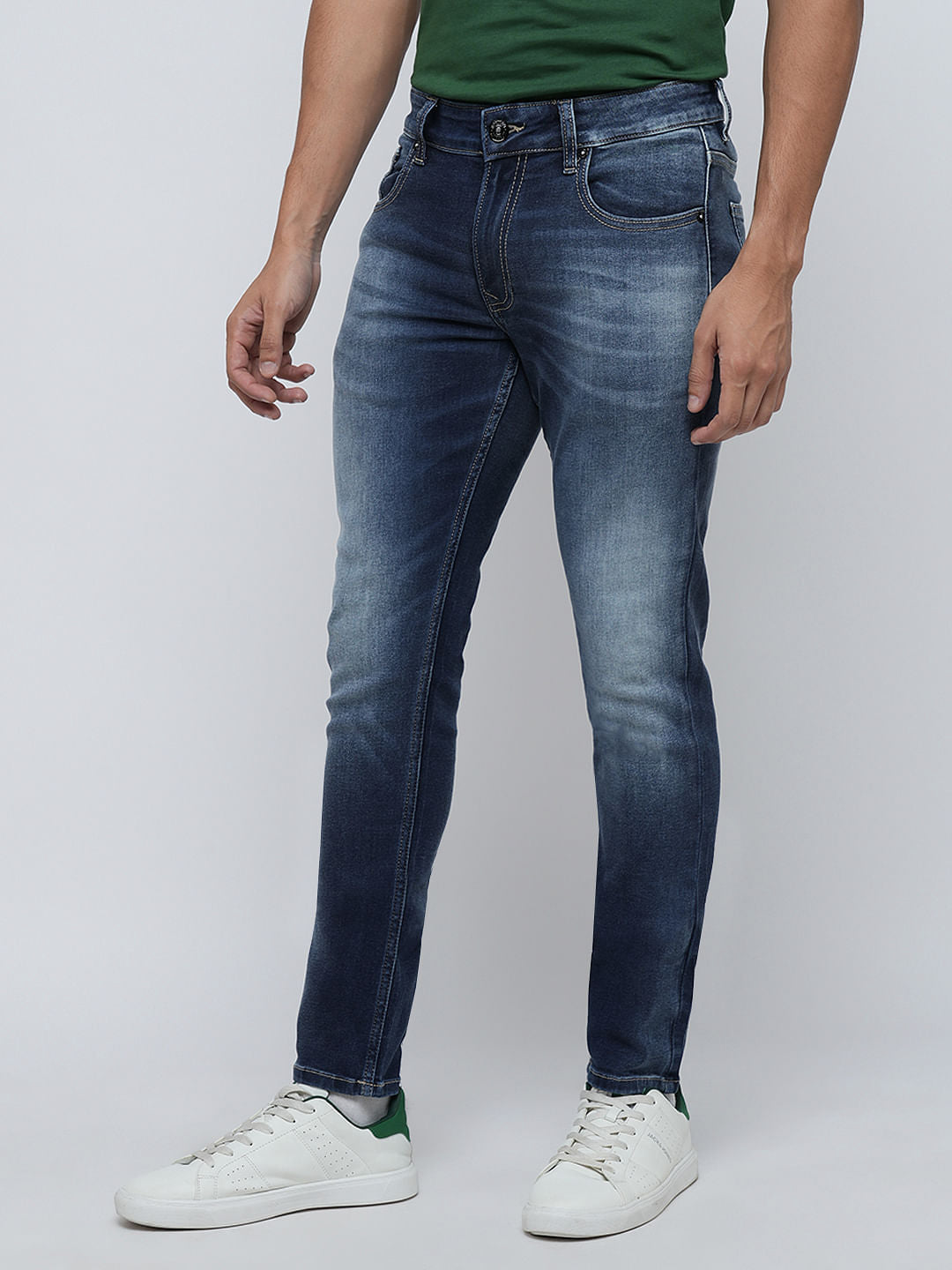 PRODUKT by JACK&JONES Blue Mid Rise Washed Slim Fit Jeans