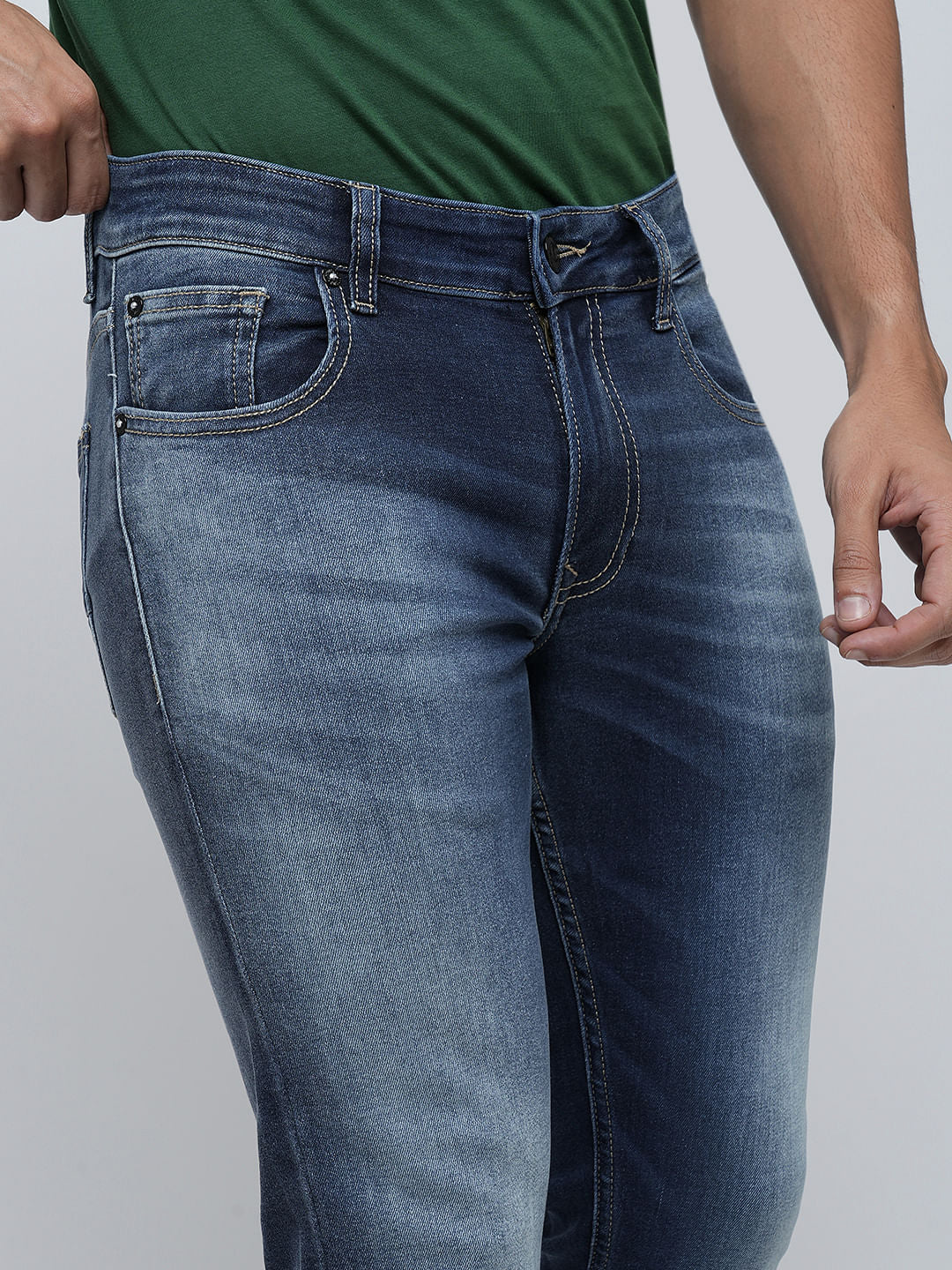 PRODUKT by JACK&JONES Blue Mid Rise Washed Slim Fit Jeans