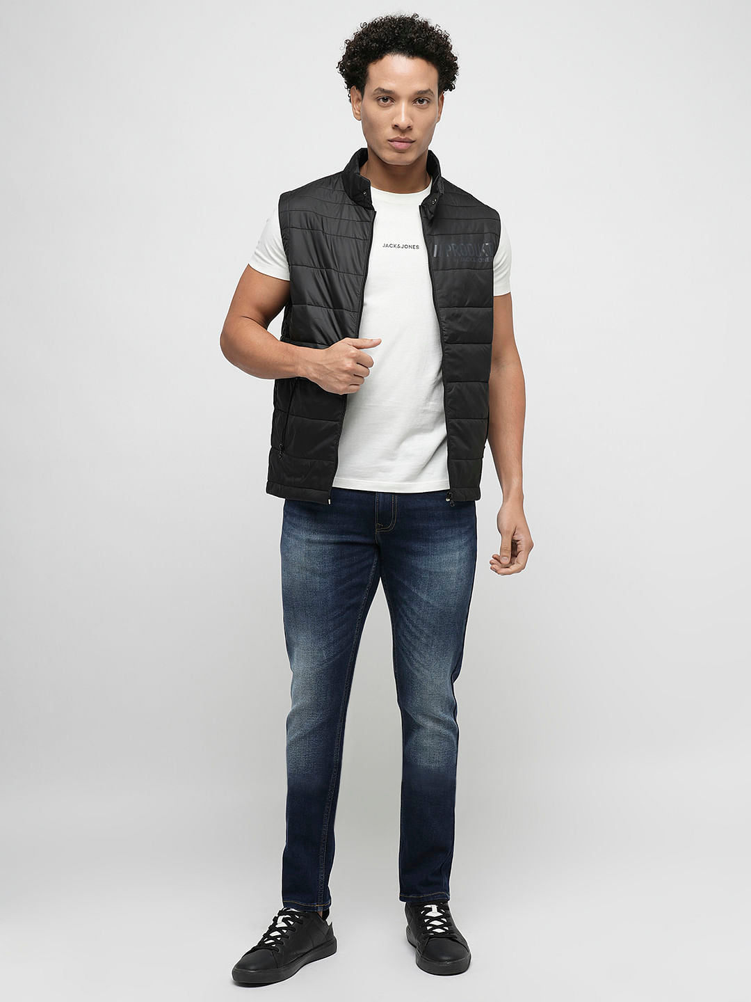 PRODUKT by JACK&JONES Blue Mid Rise Washed Slim Fit Jeans