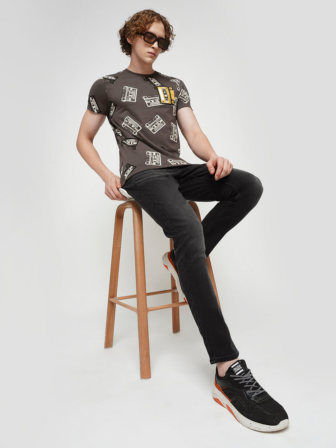 PRODUKT by JACK&JONES Dark Grey Mid Rise Washed Slim Fit Jeans