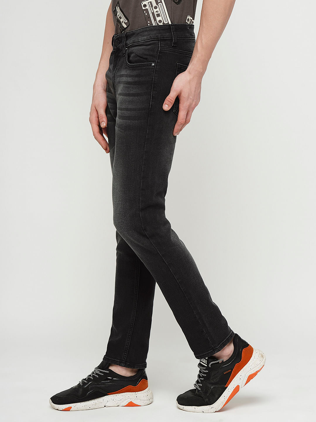 PRODUKT by JACK&JONES Dark Grey Mid Rise Washed Slim Fit Jeans