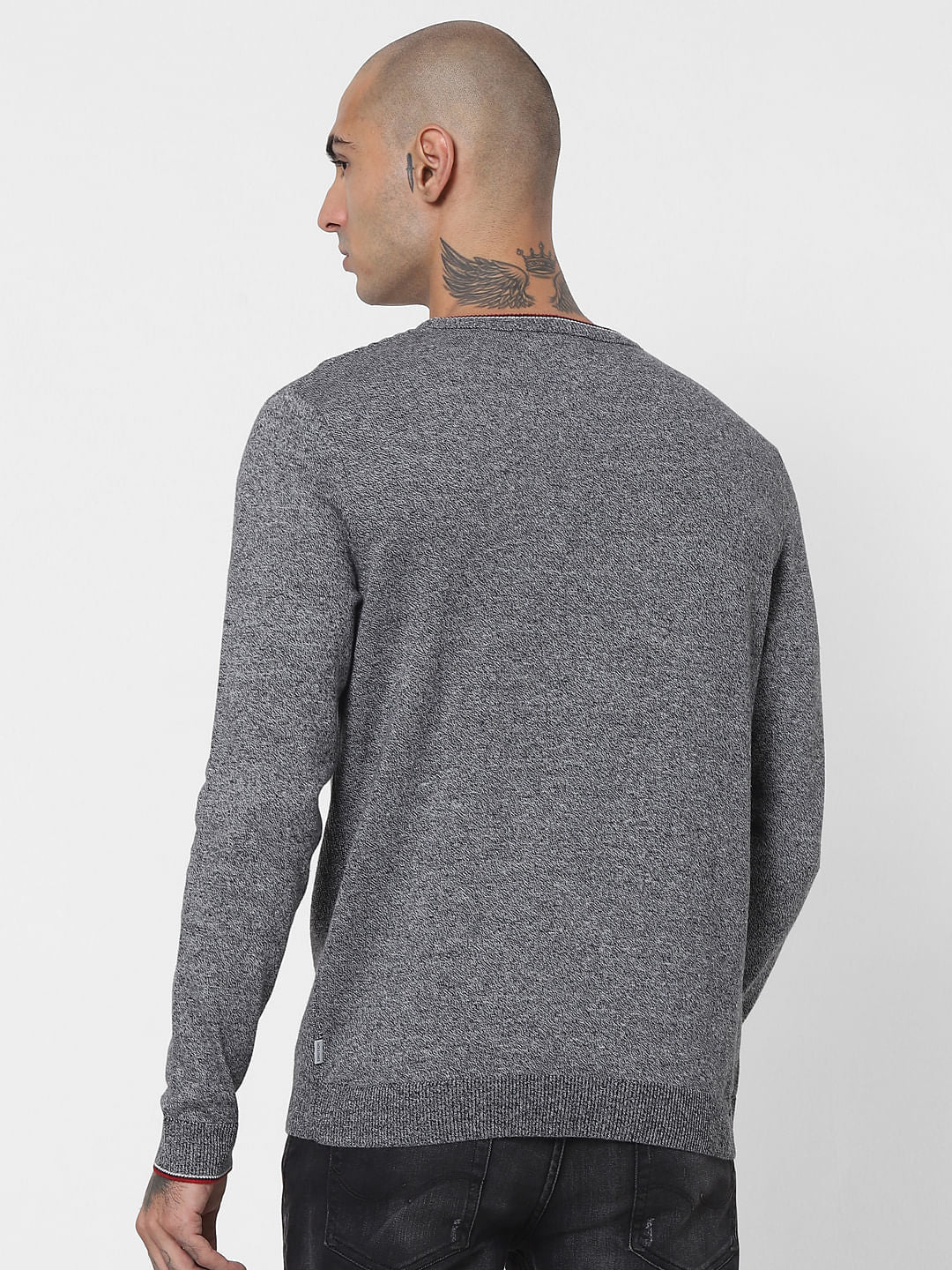 Grey Textured Striped Pullover