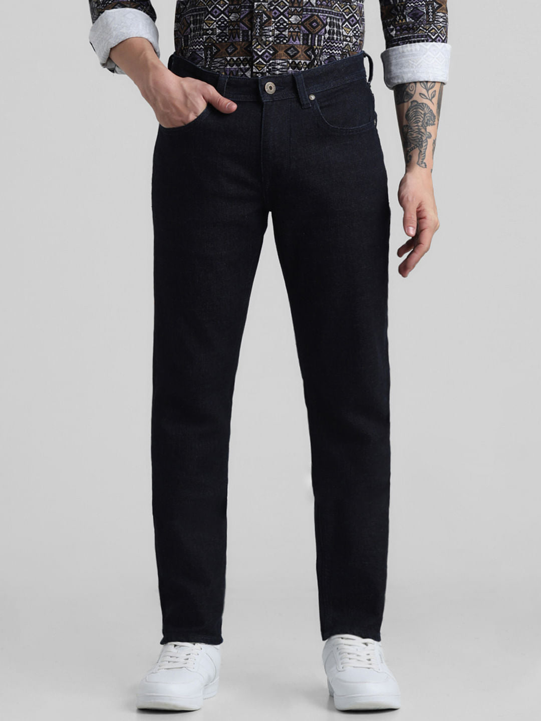 Dark Blue Low Rise 5-Pocket Slim Fit Jeans