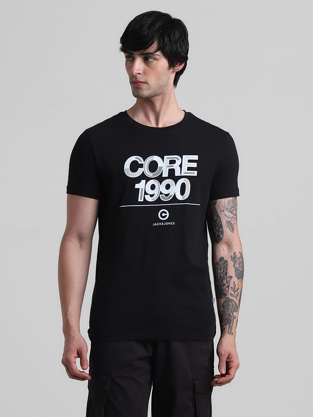Black Printed Crew Neck T-shirt