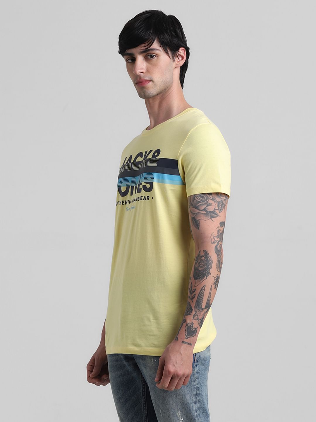 Yellow Printed Crew Neck T-shirt