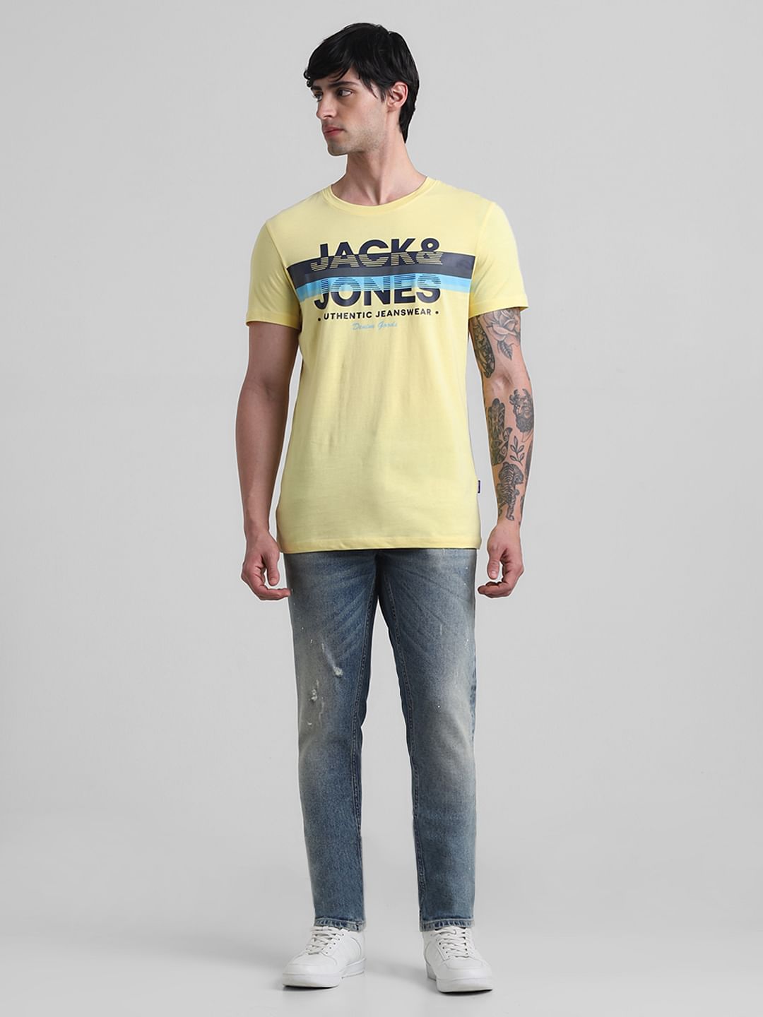 Yellow Printed Crew Neck T-shirt