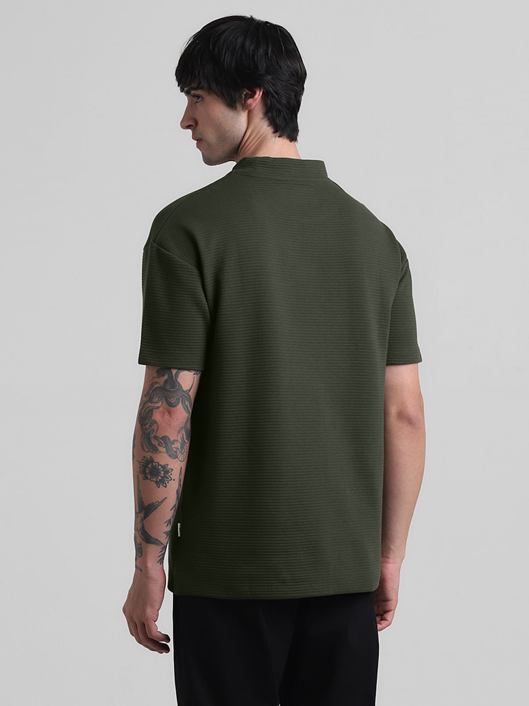 Green Textured Knit Oversized T-shirt