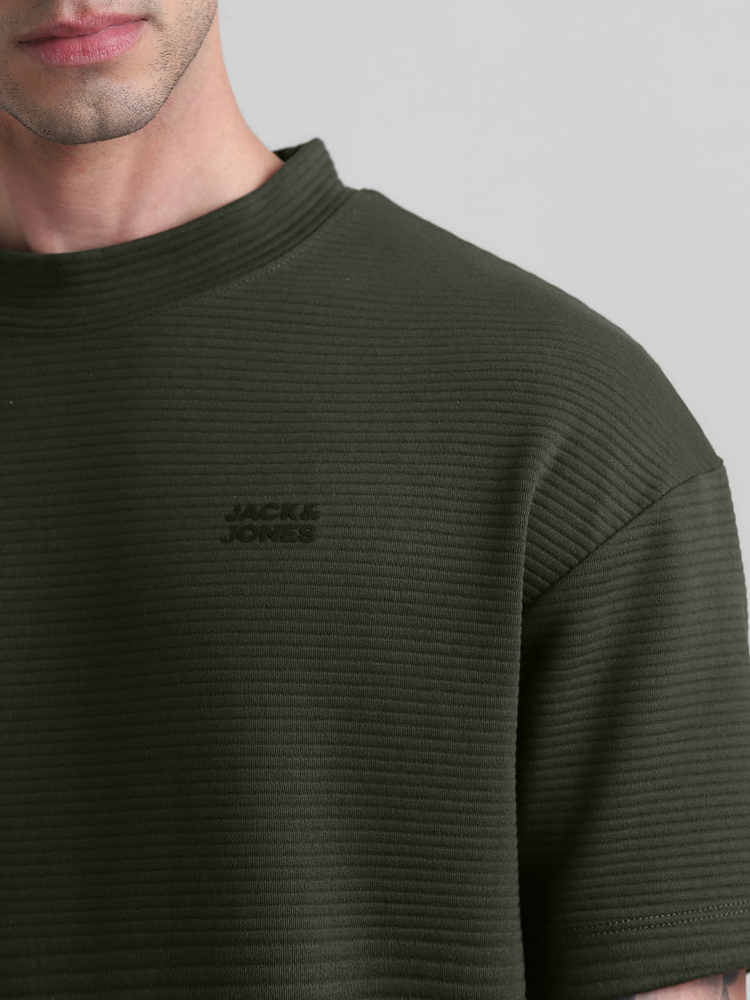 Green Textured Knit Oversized T-shirt