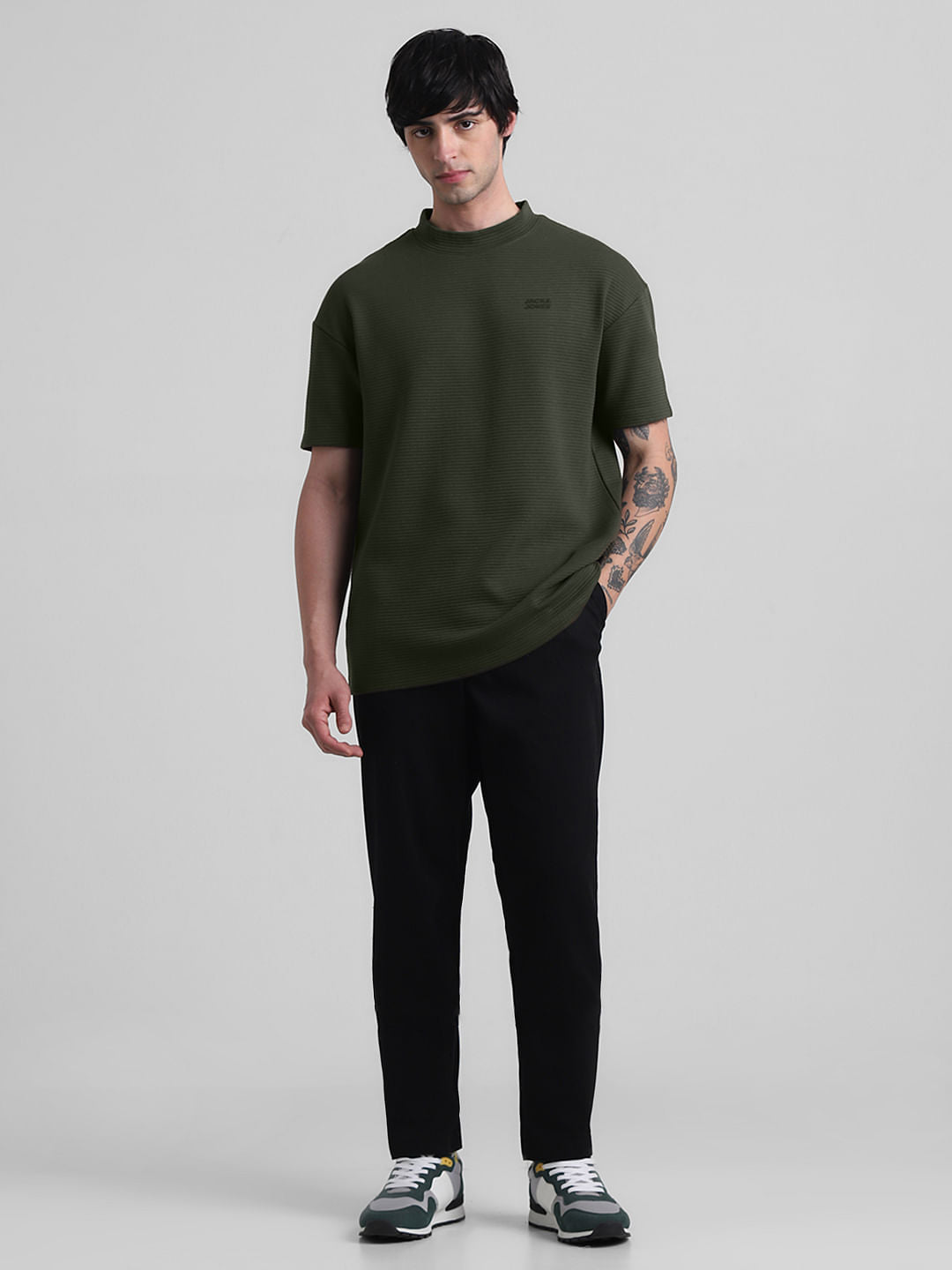 Green Textured Knit Oversized T-shirt
