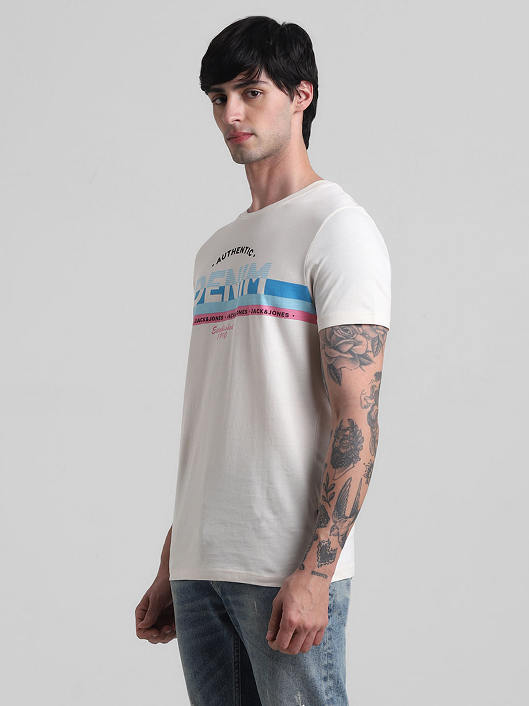 White Text Print Crew Neck T-shirt