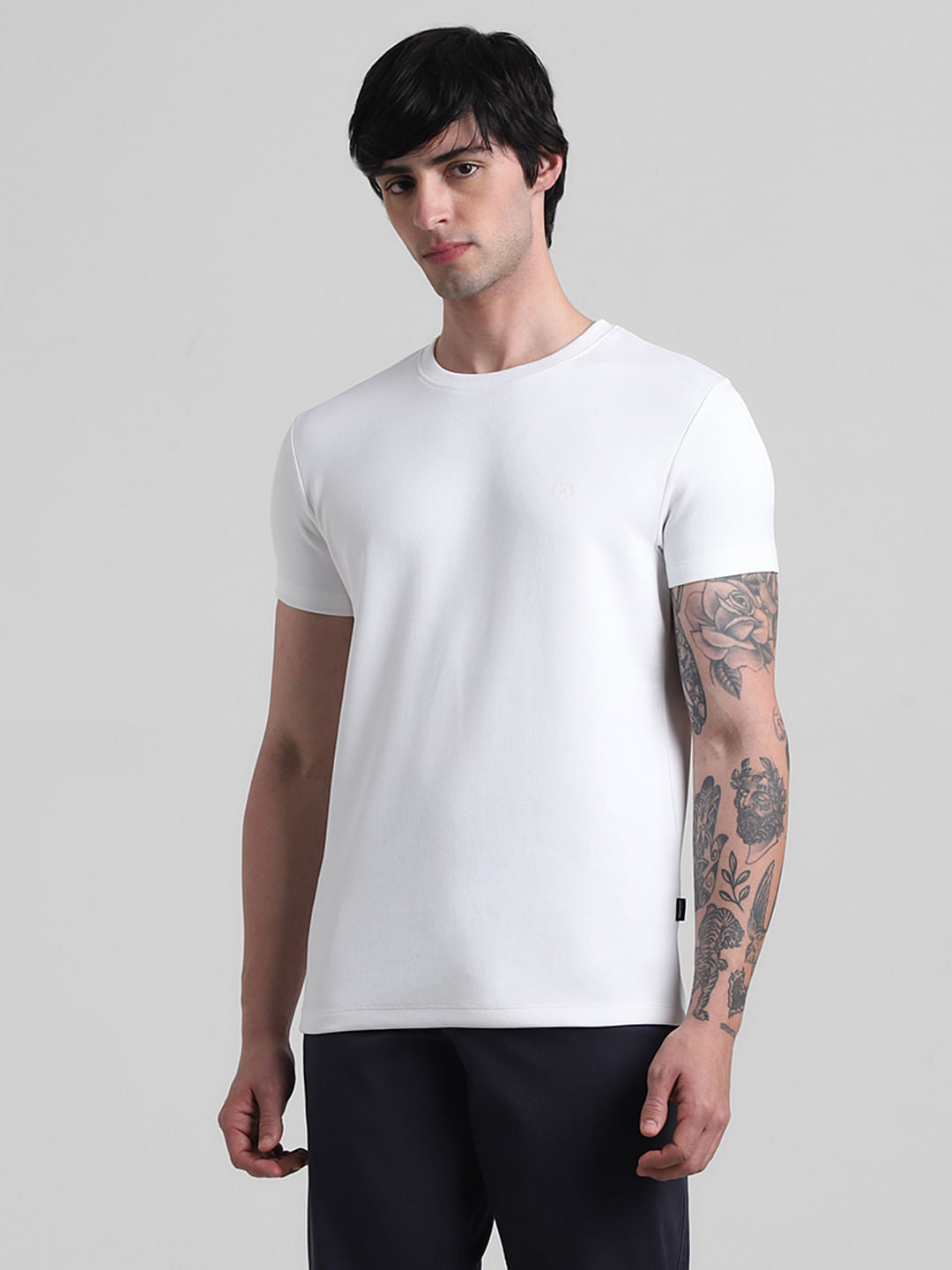 White Pique Knit Crew Neck T-shirt