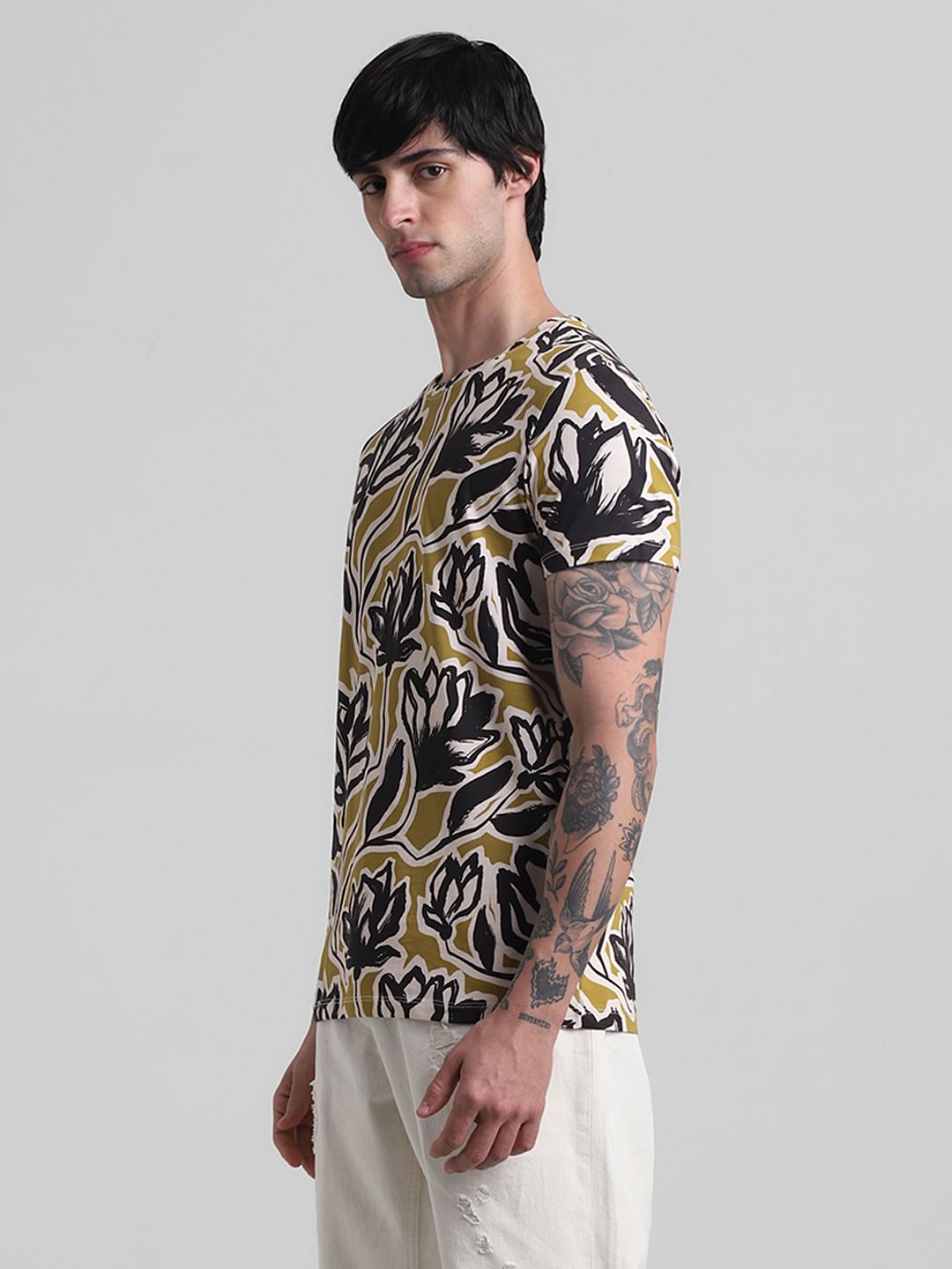 Green Floral Crew Neck T-shirt