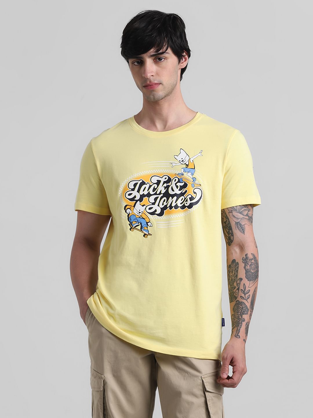 Yellow Logo Print Crew Neck T-shirt