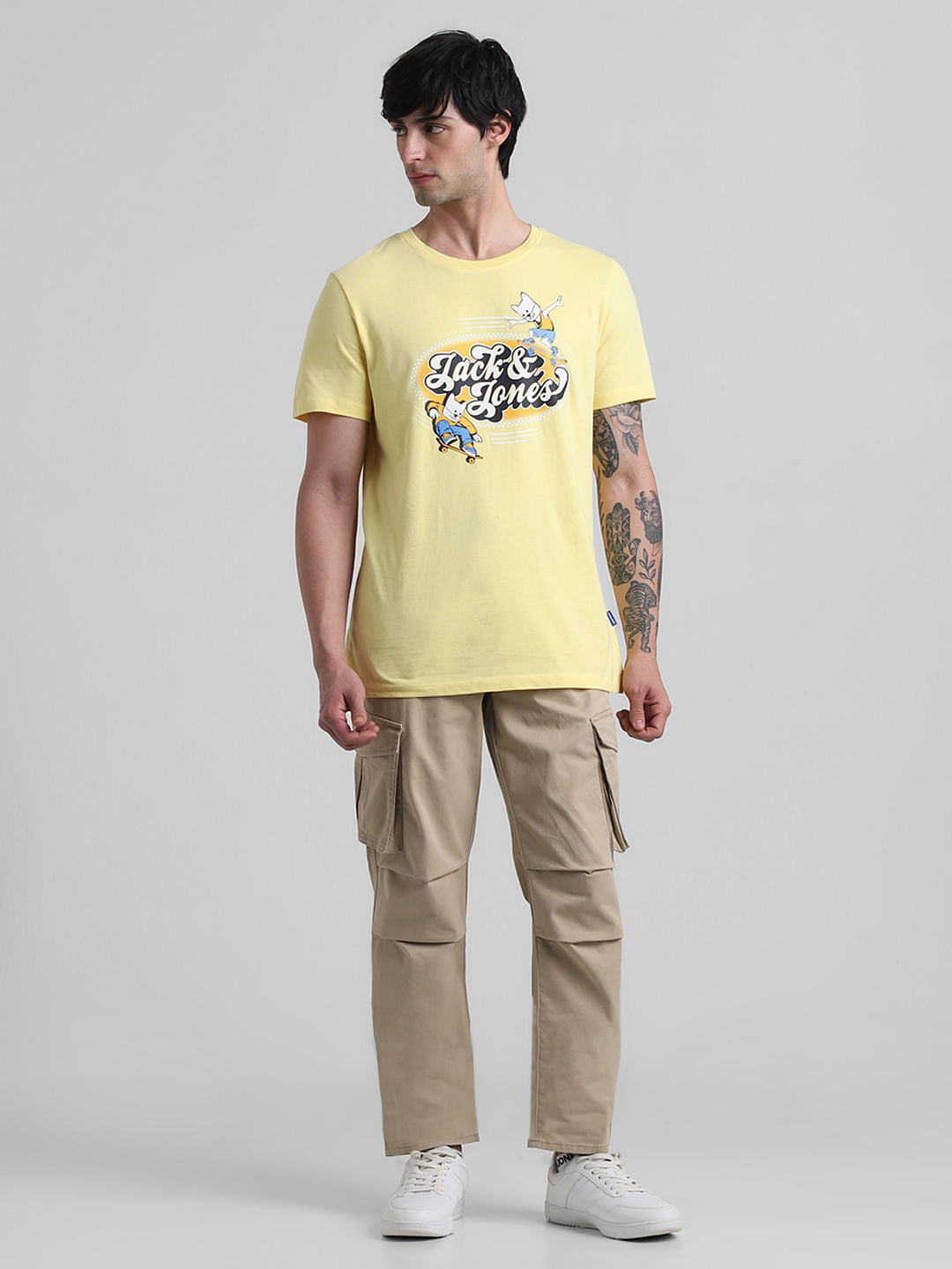 Yellow Logo Print Crew Neck T-shirt