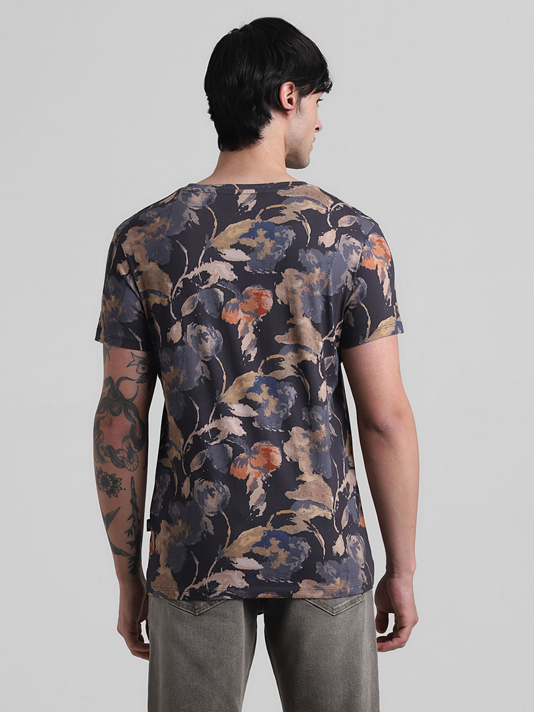 Blue Printed Crew Neck T-shirt