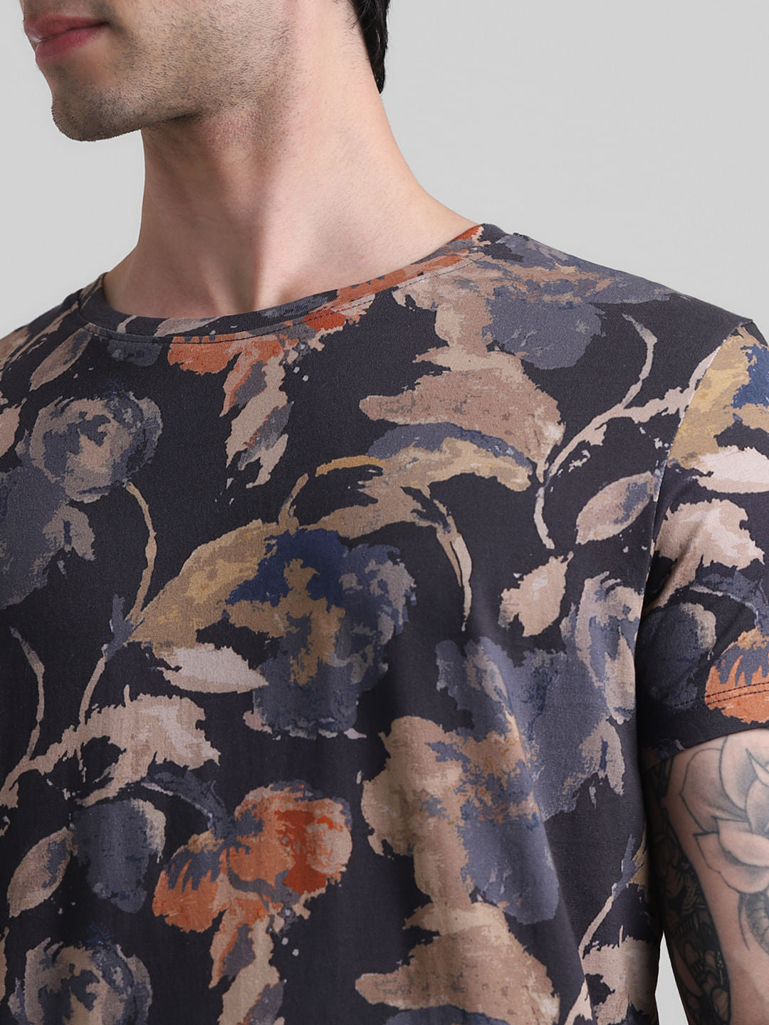 Blue Printed Crew Neck T-shirt