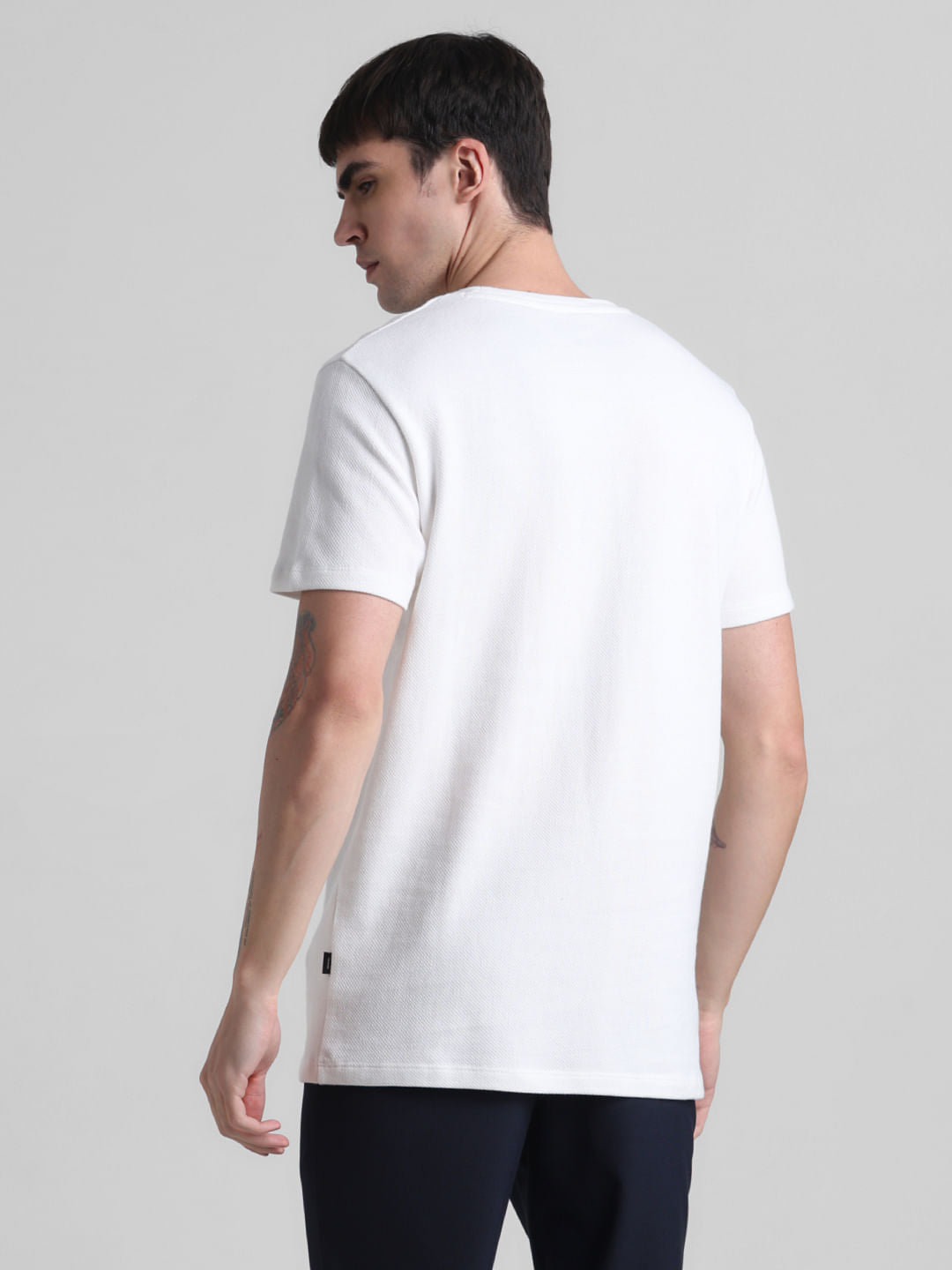 White Jacquard Crew Neck T-shirt